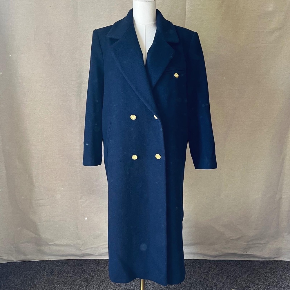 Vintage Forecaster of Boston Wool Military Coat Navy Double Breasted Gold Button